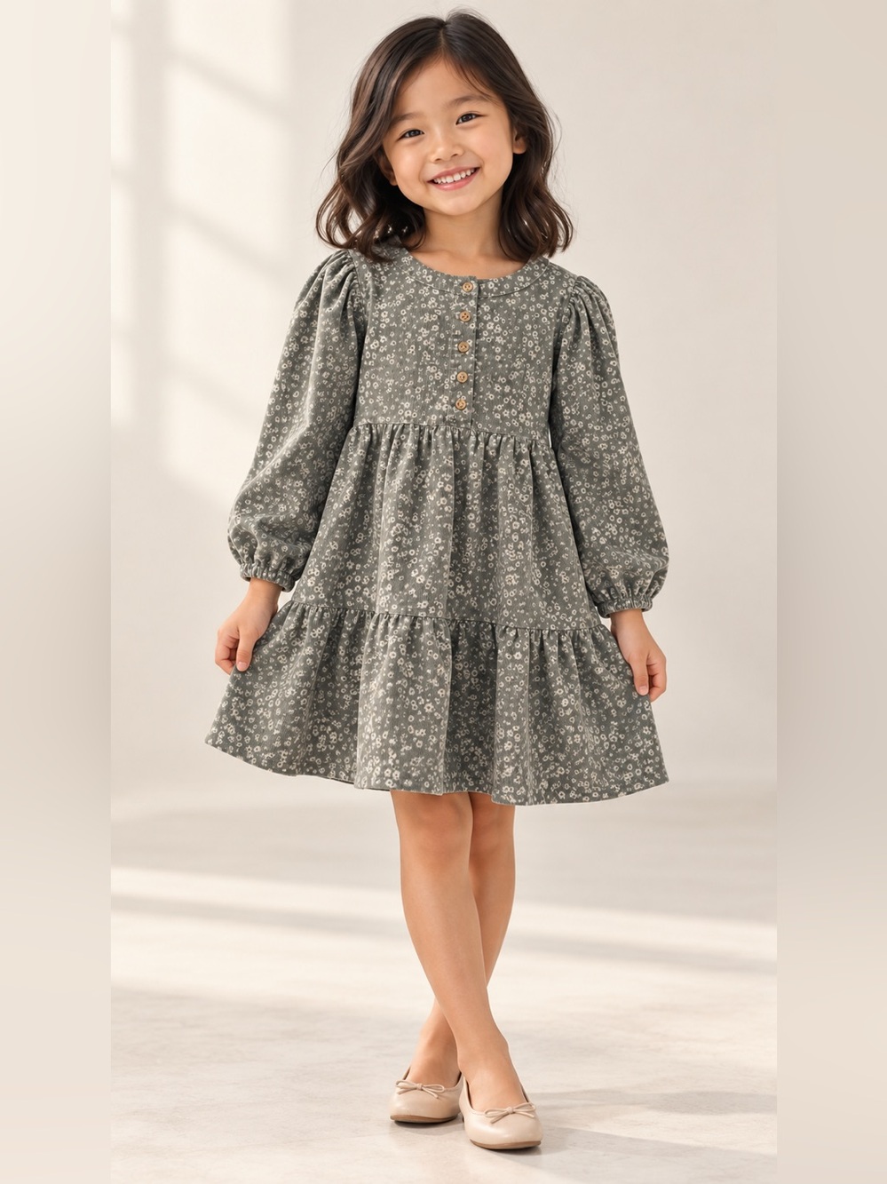 Gap Kids Floral Corduroy Tiered Dress Girls S 6/6X